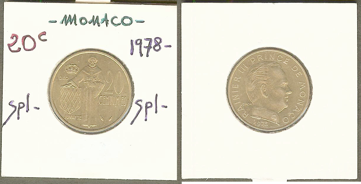 Monaco 20 centimes 1978 Unc